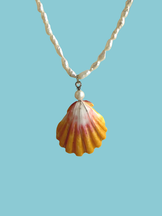 Sunrise Seashell & Genuine Saltwater Pearl Necklace